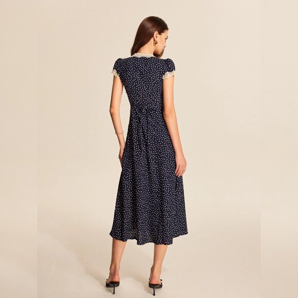 Polka Dot Lace-Trim Dress - Picture 4 of 5